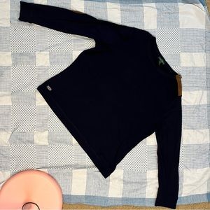 LRL Lauren Jeans Co Navy Knit Top Zippered Shoulder Elbow Patches Women's 2X.